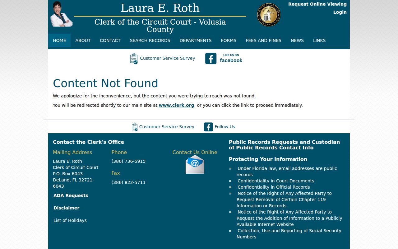 Volusia County Clerk records search entry page
